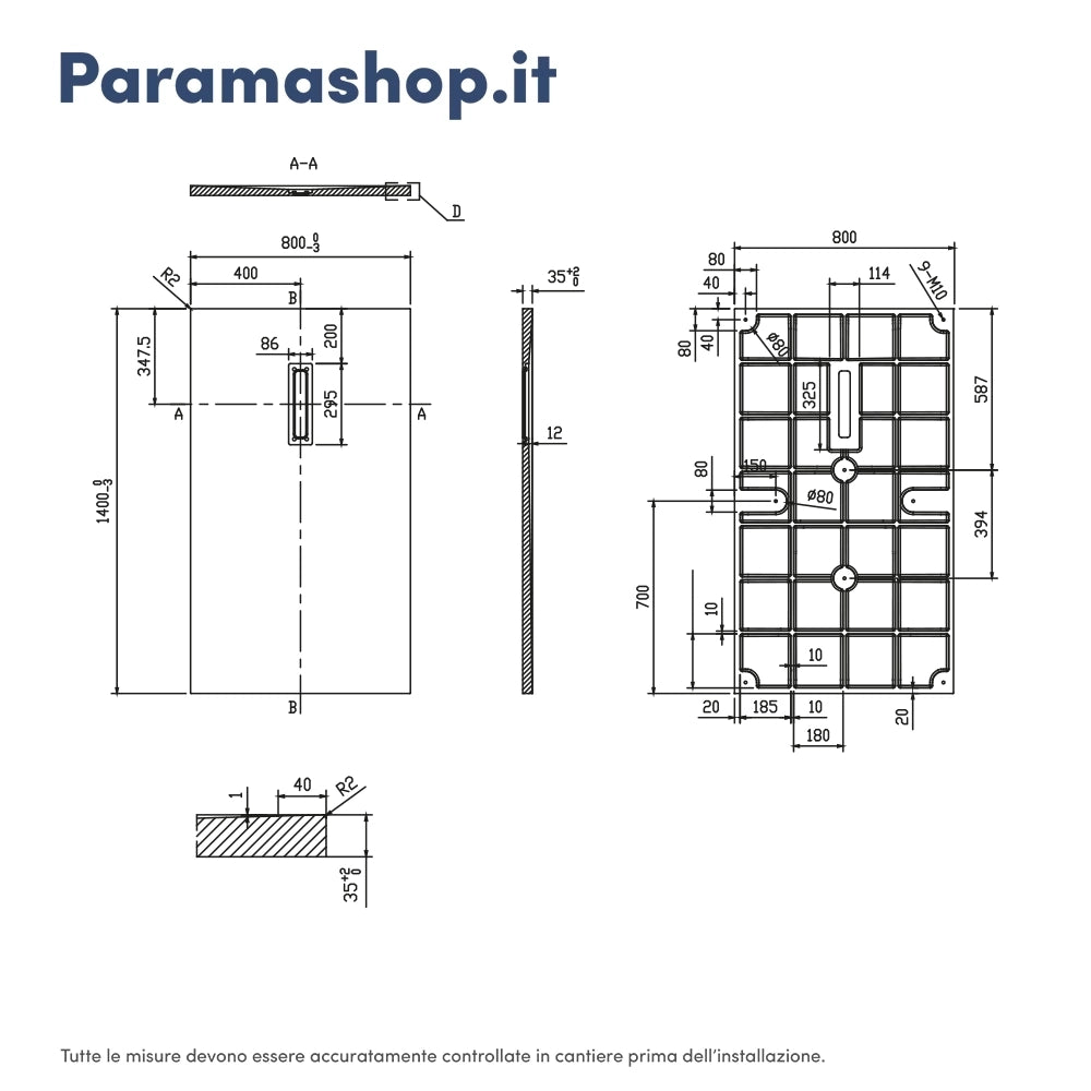 Piatto doccia 80x140 cm in marmoresina grigio effetto pietra | Merlera