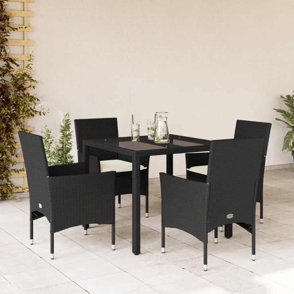 Set da Pranzo da Giardino con Cuscini 5 pz | Set Salotto da Giardino Polyrattan e Vetro