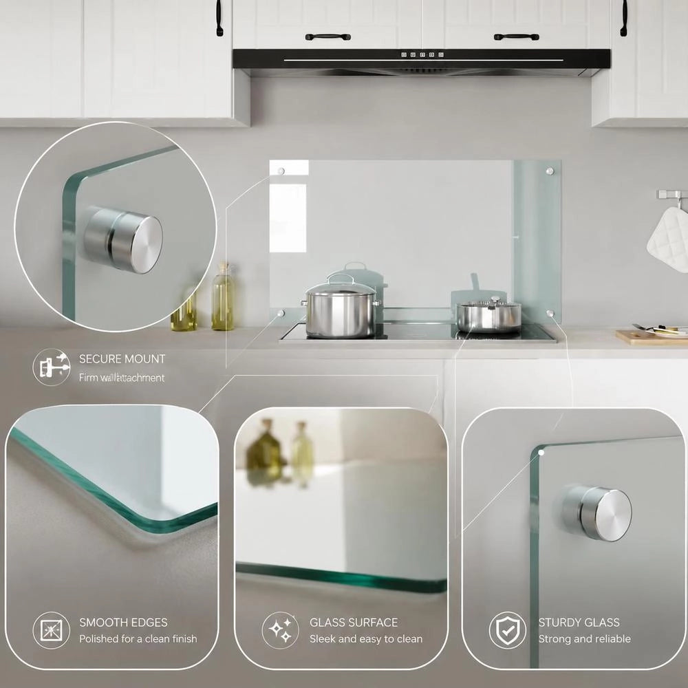 Kitchen Backsplash, Transparent, 90x50 Cm, Tempered Glass
