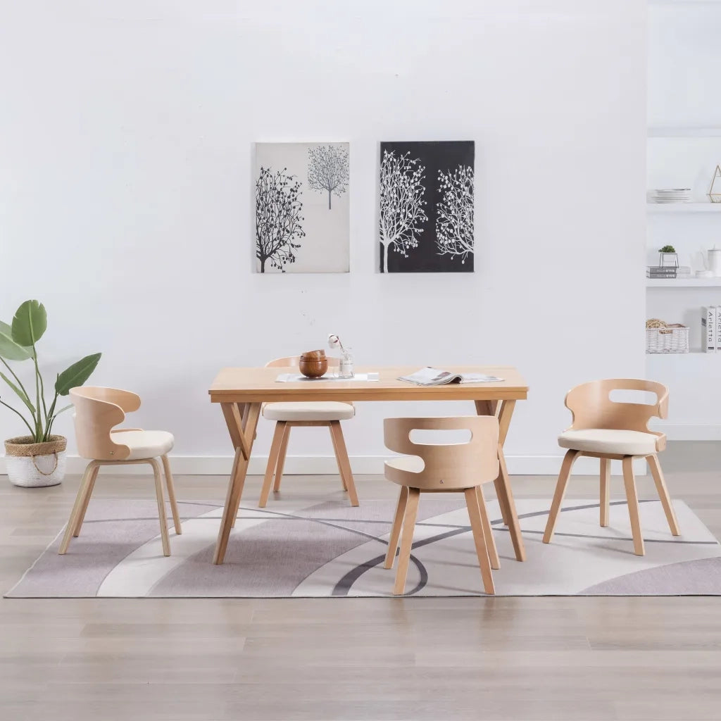 Sedie da Pranzo 4 pz in Legno Curvato e Similpelle Crema