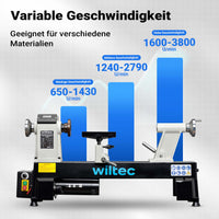 Tornio per legno, 3 variazioni di velocità 50-1450, 1250-2800 e 2800–3800 rpm, Macchina da banco per tornitura