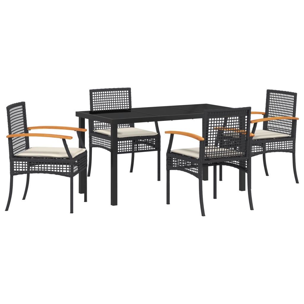 Set da Pranzo da Giardino 5 Pezzi con Cuscini Rattan Nero