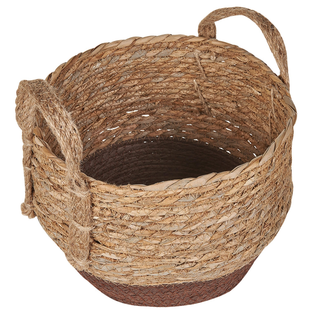 Set di 2 cesti per vasi da fiori in fibra marina naturale di colore beige e marrone stile boho rustico