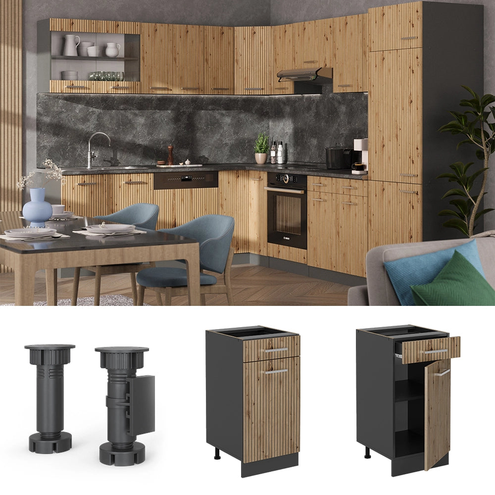 Vicco Mobiletto base per cucina Rovere artigianale 40 cm senza piano di lavoro