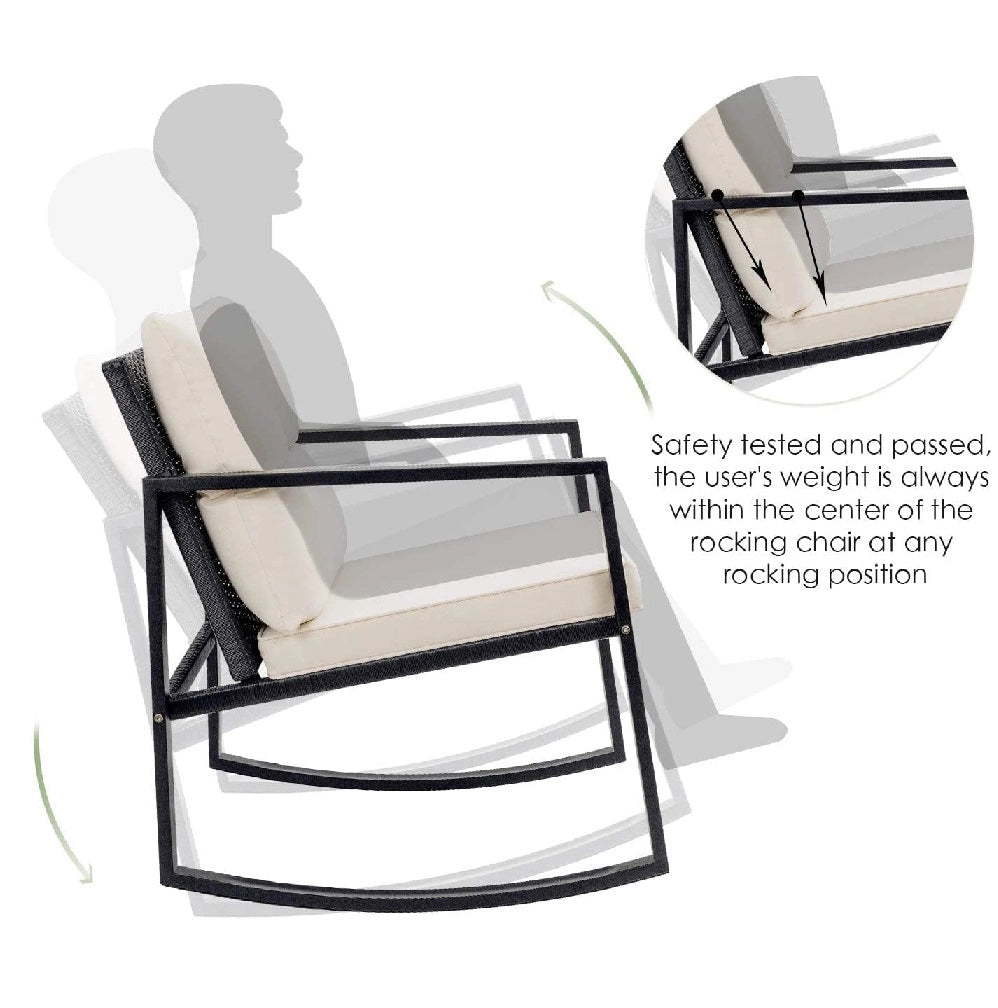Set Tavolo e Poltrone Dondolo da Esterno Giardino Polyrattan con Cuscini Lavabili