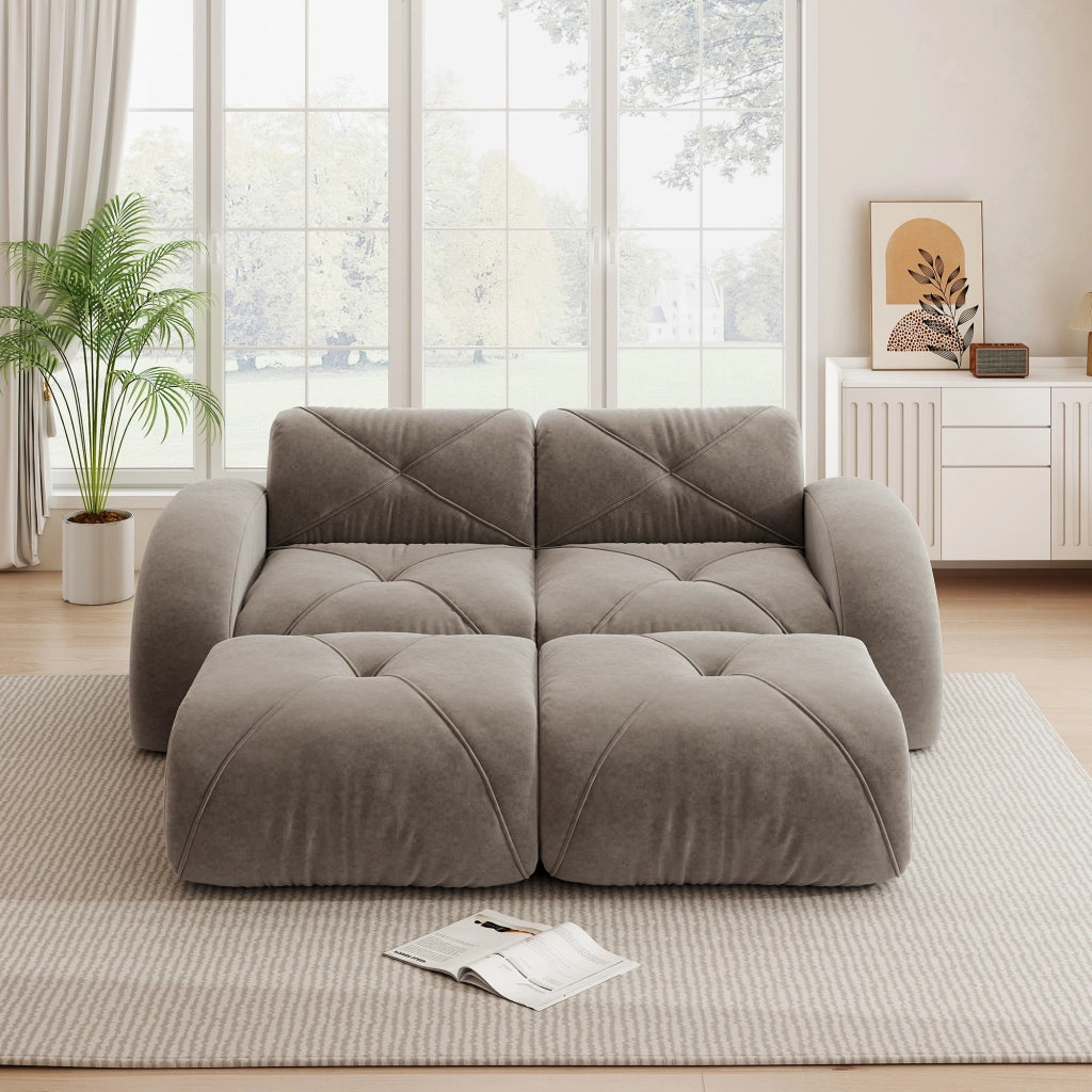 Divano modulare 2 posti in chenille con schiuma 32D monoblocco senza telaio per soggiorno e appartamento taupe