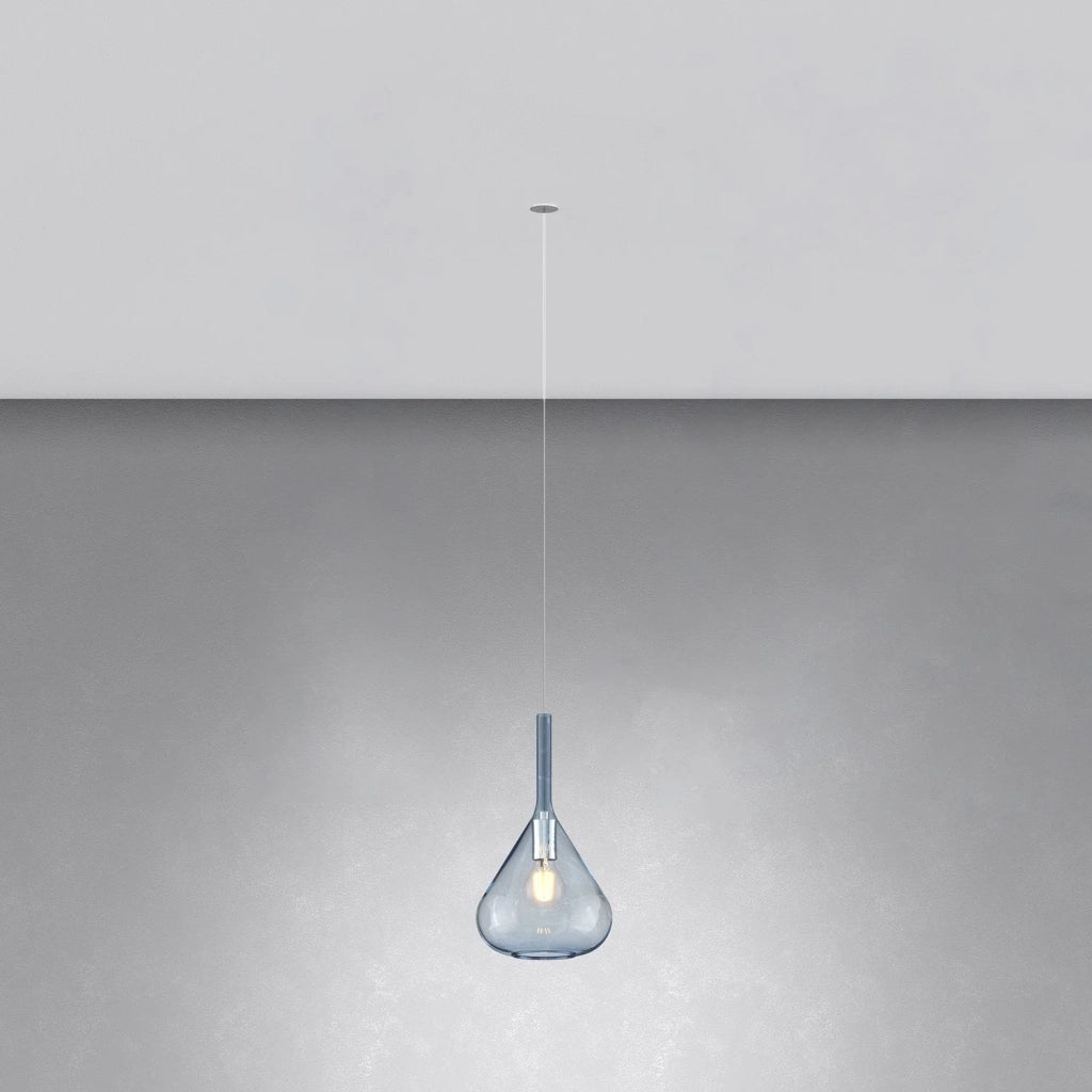 Sospensione Incasso Contemporanea Kona Metallo Cromo Vetro Blu 1 Luce E27