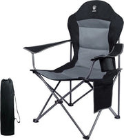 Campingstool sovra dimensionato con schienali imbottiti - telaio pieghevole in acciaio - schienale alto - contenitore per bicchieri - tasca laterale - supporto rigido - 136kg (Z'wart-1)