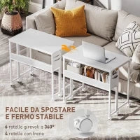 Scrivania Pieghevole Salvaspazio a Ribalta con Scaffale, Tasca Portaoggetti e Ruote, Bianco