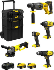 STANLEY FatMax Kit SVK501 (SFMCH900 + SFMCG400 + SFMCD711 + SFMCF800 + SFMCL020 + 2 Batterie 4,0 Ah + Caricabatteria + Caddy 3in1)