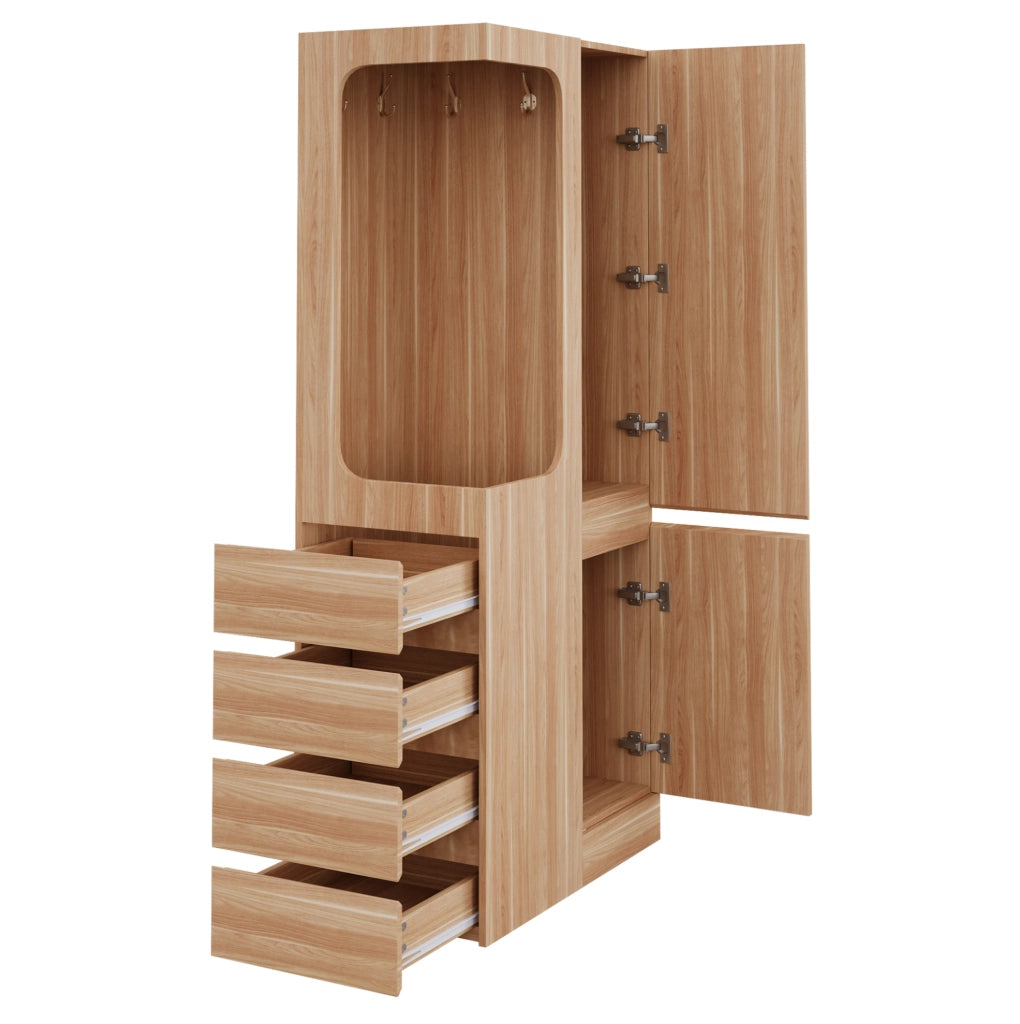 Armadio con anta singola e cassetti 70 x 40 x 170 cm in legno colore naturale