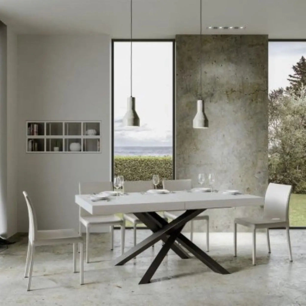 Tavolo allungabile 200/304x90 cm Volantis colore bianco frassino gambe antracite