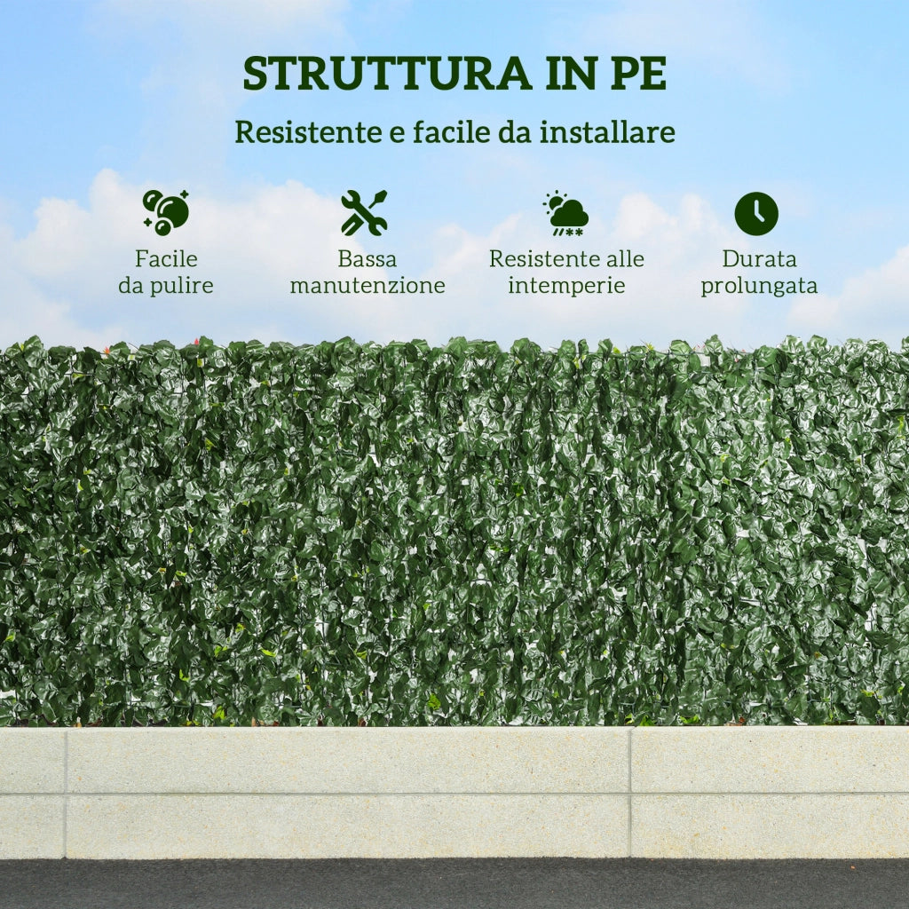 Rotolo di Siepe Finta per Balcone e Giardino 300x100 cm con Foglie di Edera in PE Verde Scuro