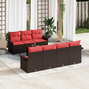 Set Divano da Giardino con cuscino 8 pcs Marrone polyrattan