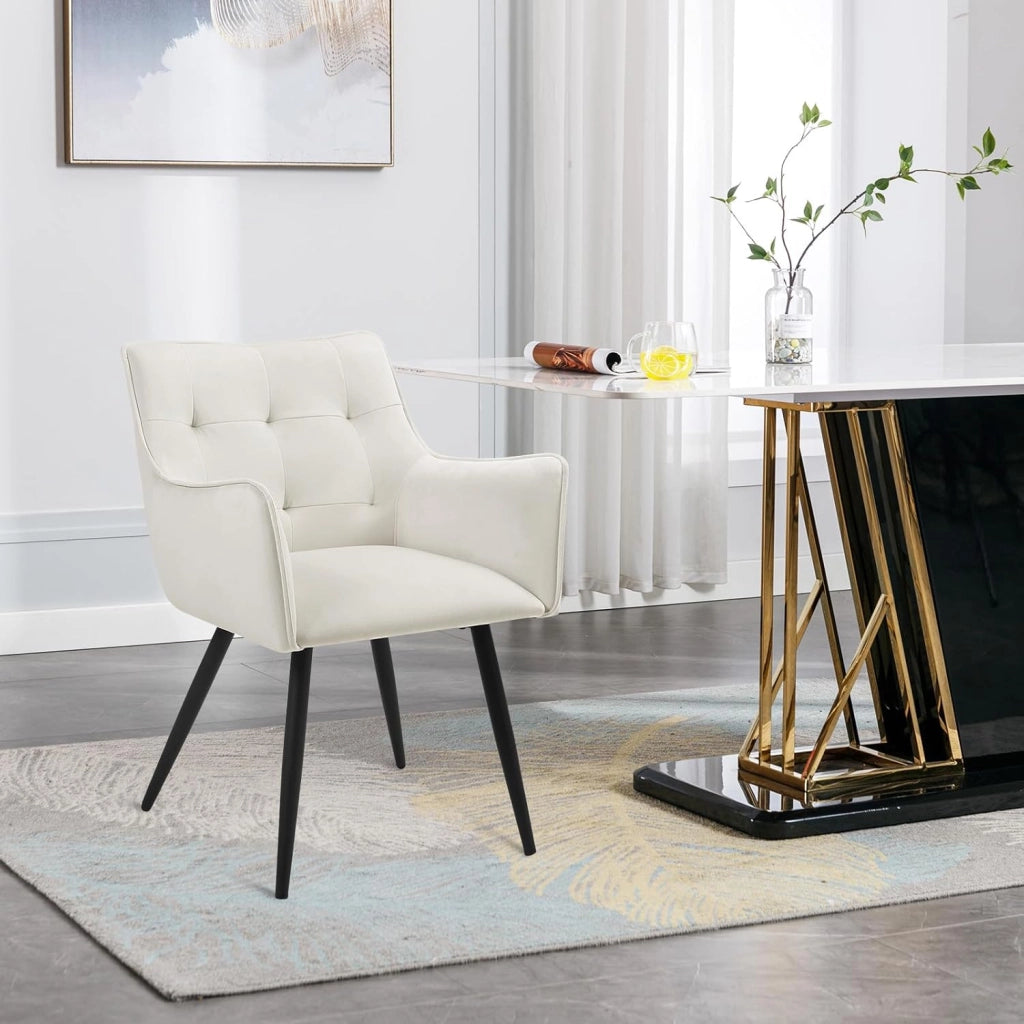 Set di 4 Sedie da Pranzo Moderne, Sedie da Cucina con Schienale e Braccioli, Poltroncine Imbottite con Gambe in Metallo, per Salotto, Ufficio e Cameretta, in Velluto, Crema, BH374cm-4