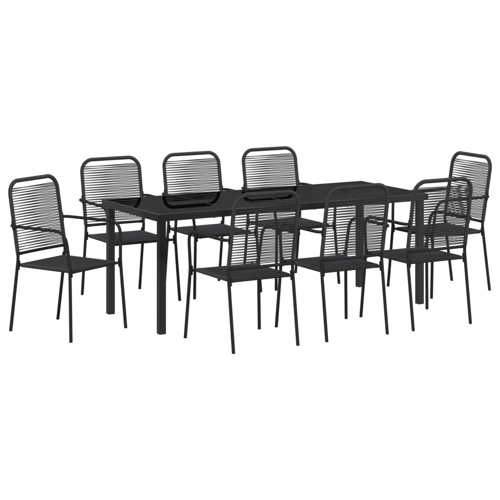 Set Pranzo Giardino 9 Pezzi Nero Cotone e Acciaio