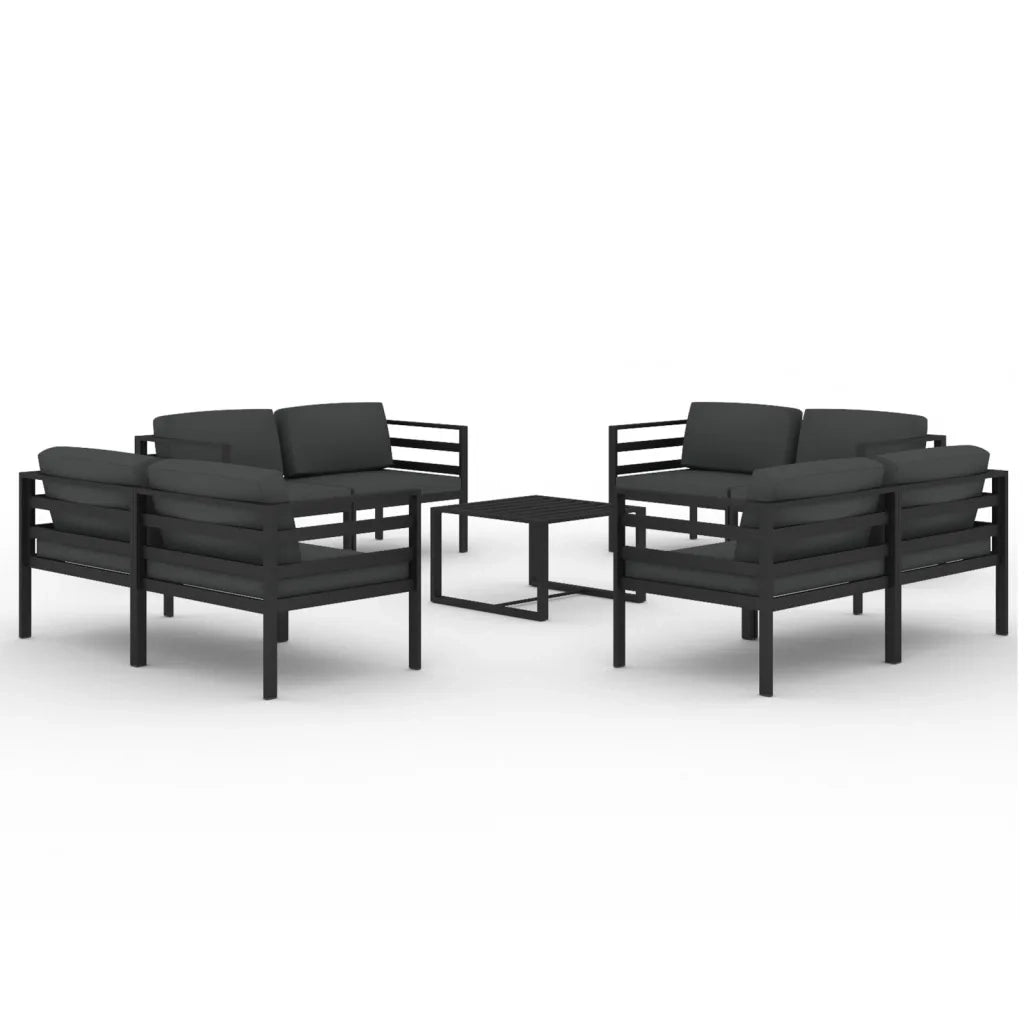 Set Divani da Giardino 9 pz con Cuscini in Alluminio Antracite 3107830