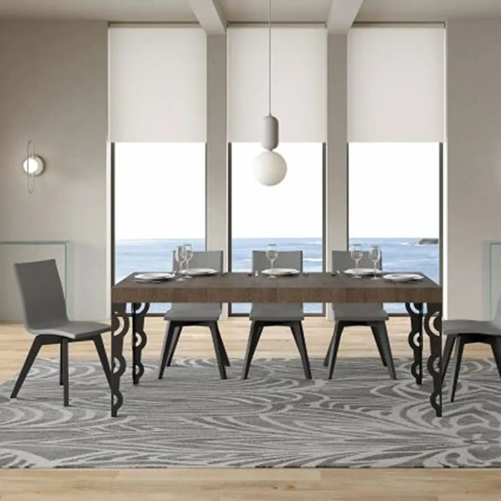 Tavolo allungabile 130/234x90 cm Karamay Premium colore noce gambe antracite