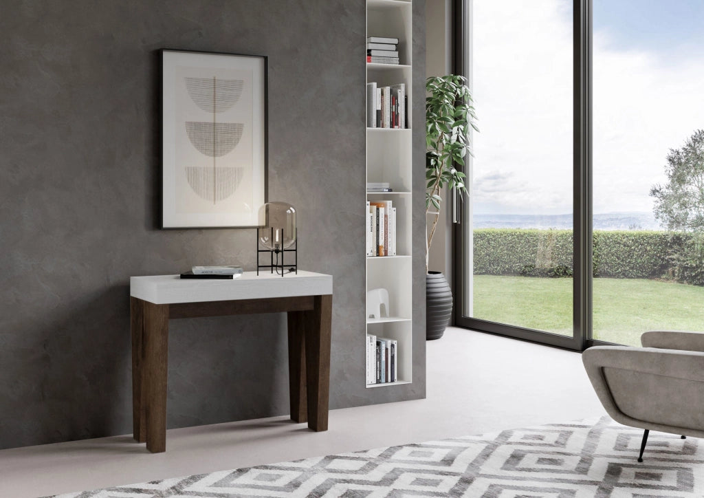 Consolle Allungabile 90-300x40x77 cm in Nobilitato Bianco e Noce