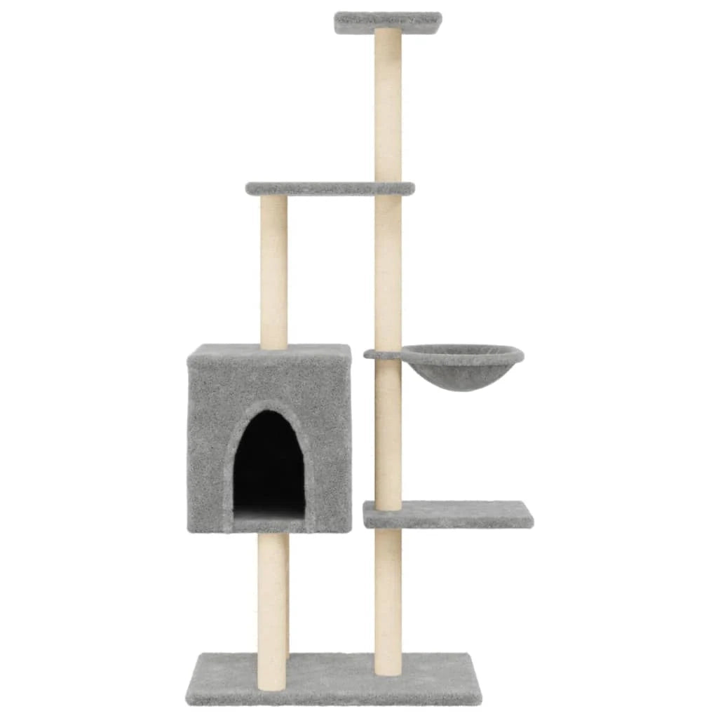 Tiragraffi per gatti torre per arrampicata giocattolo piattaforma per arrampicata con tiragraffi in sisal leggero 145 cm grigio 02_0022570
