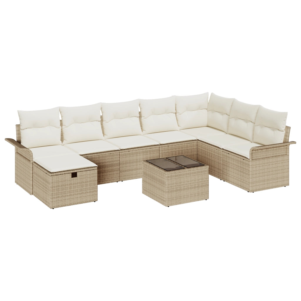Set Divano Giardino 9 Pezzi con Cuscini Rattan Polirattan Beige