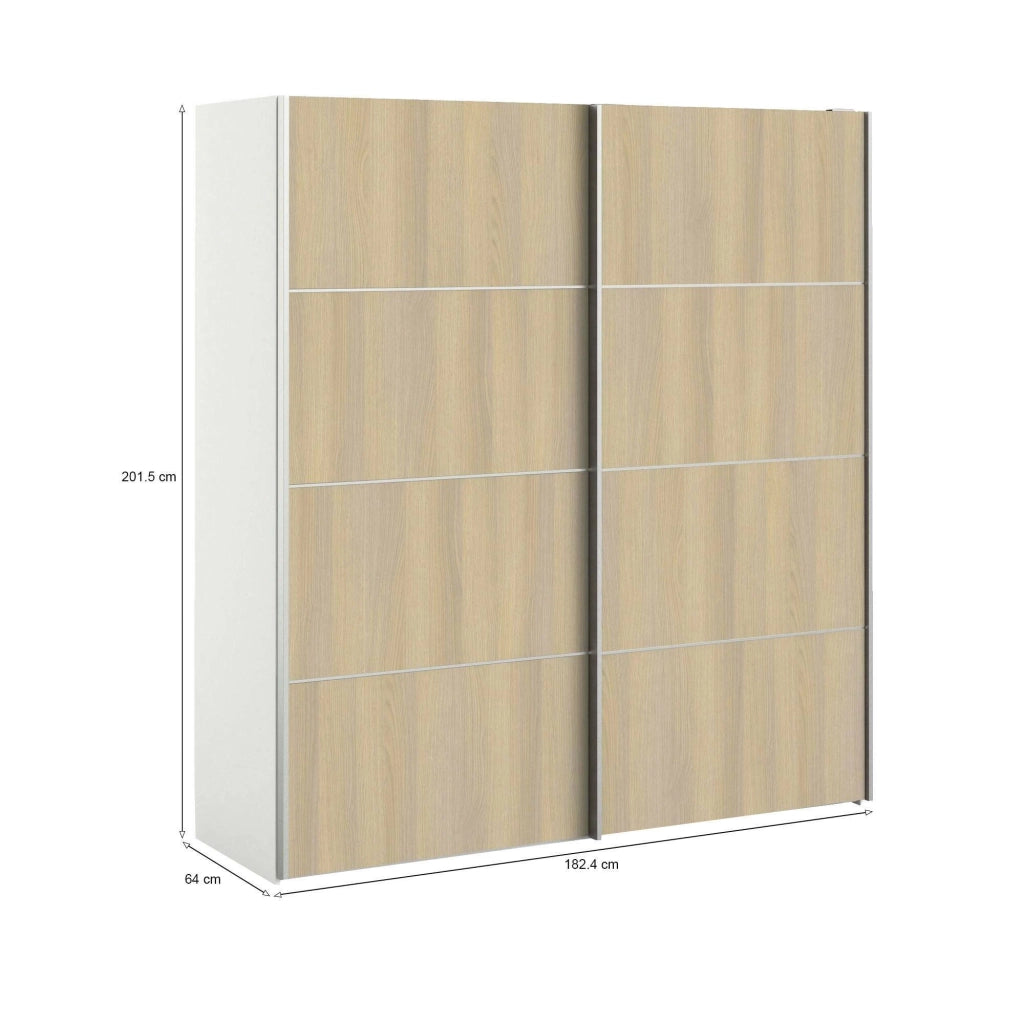 Guardaroba 2 ante Accadia, Mobile camera da letto, Cabina armadio portabiti, Armadio appendiabiti, 182x64 h202 cm, Quercia e Bianco
