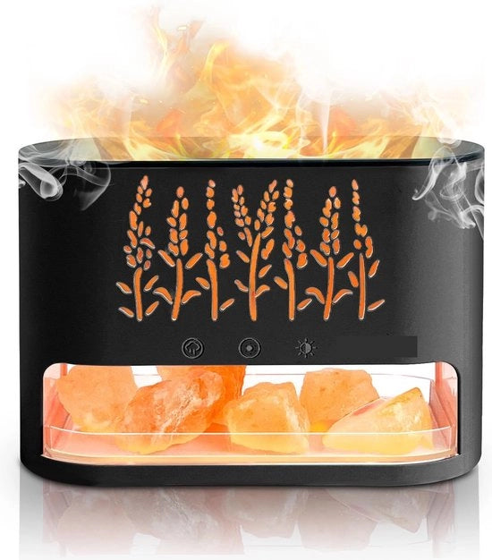 Diffusore per olii essenziali, rinfrescante per l'aria, 100% sale Himalayana pura, lampada con effetto fiamma, 7 colori LED, per casa, ufficio, yoga, nero