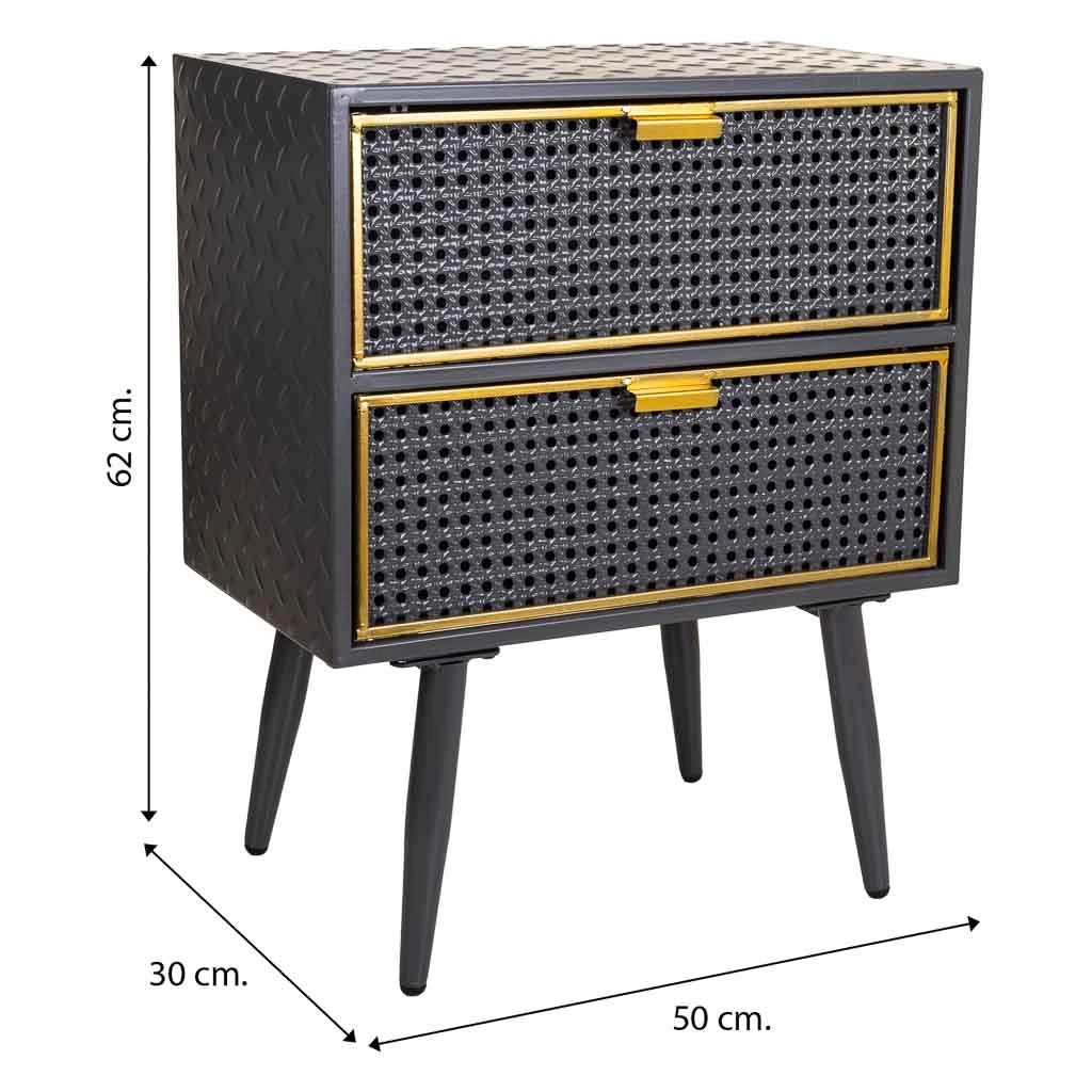 Comodino in metallo nero 50x30x62