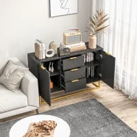 Buffet design contemporaneo graphique 2 armadi porta ripiani regolabili 3 cassetti scorrevoli in legno nero metallo dorato