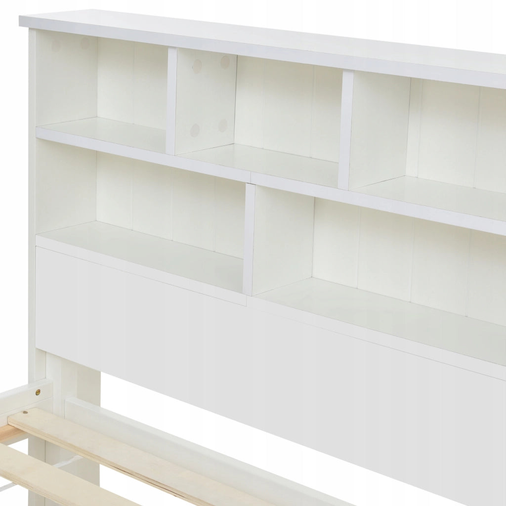 Letto con cassetti e scaffale per libri - Xylo - 140x200cm - Bianco - Per bambini/ragazzi