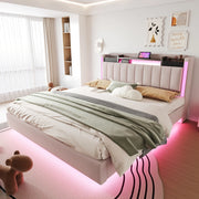 Letto matrimoniale imbottito 160x200 cm beige con LED e USB