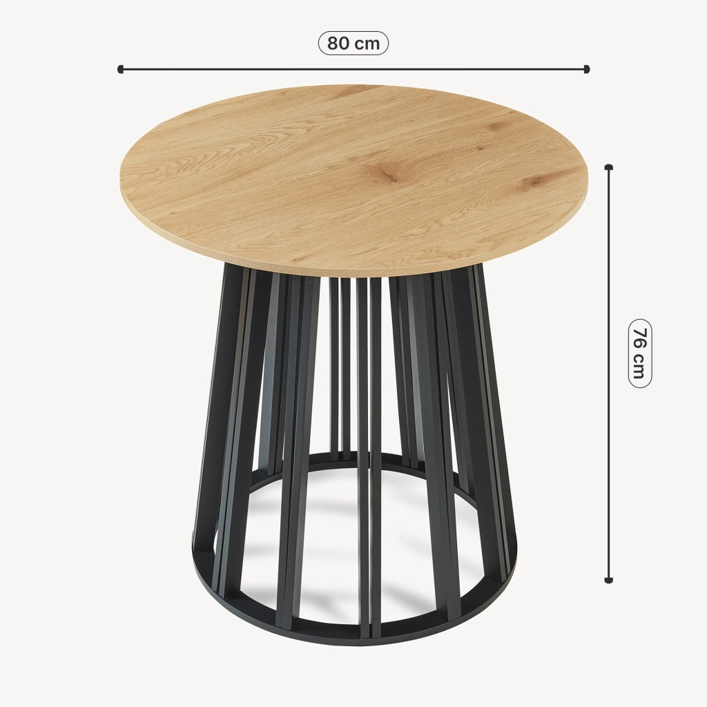 Tavolo Rotondo Lensuu da Pranzo (AxØ) 76 x 80 cm - Effetto Rovere/Nero [en.casa]