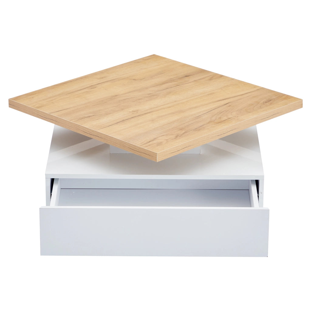 TAVOLINO da caffè girevole 70x70x36 cm bianco lucido e noce