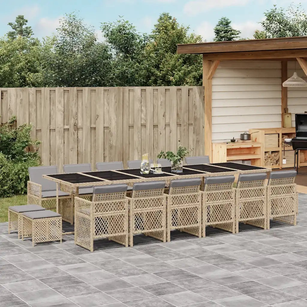 Set da Pranzo da Giardino 17 pz con Cuscini Beige in Polyrattan 3210828