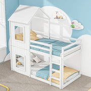 DESMIU Letto Casetta per Bambini 1 Posto con Sponde e Baldacchino, 90 × 200 cm, Senza Materasso, in Pino, Bianco