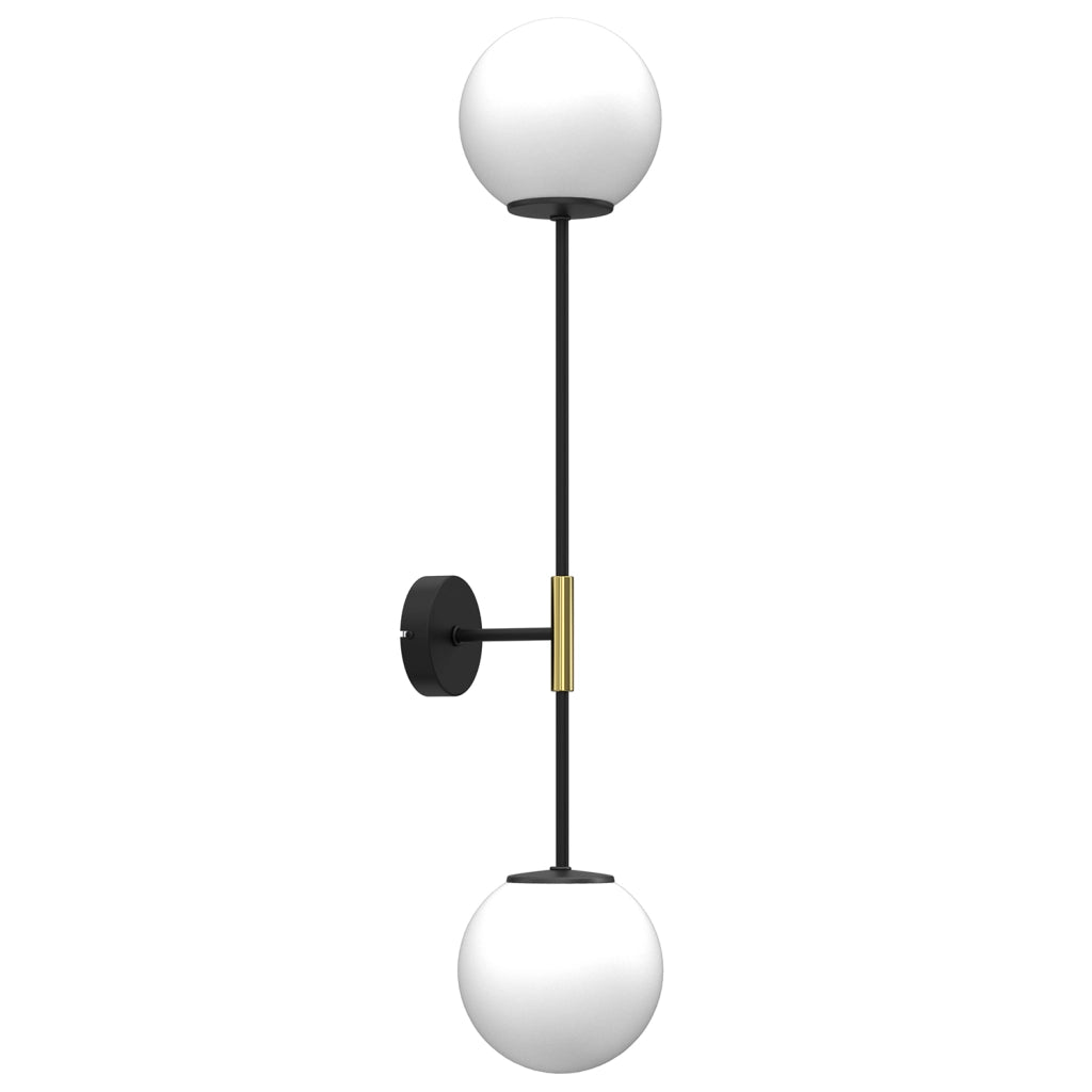 Applique Glame Luminex nero-oro 2 globi vetro bianco E27