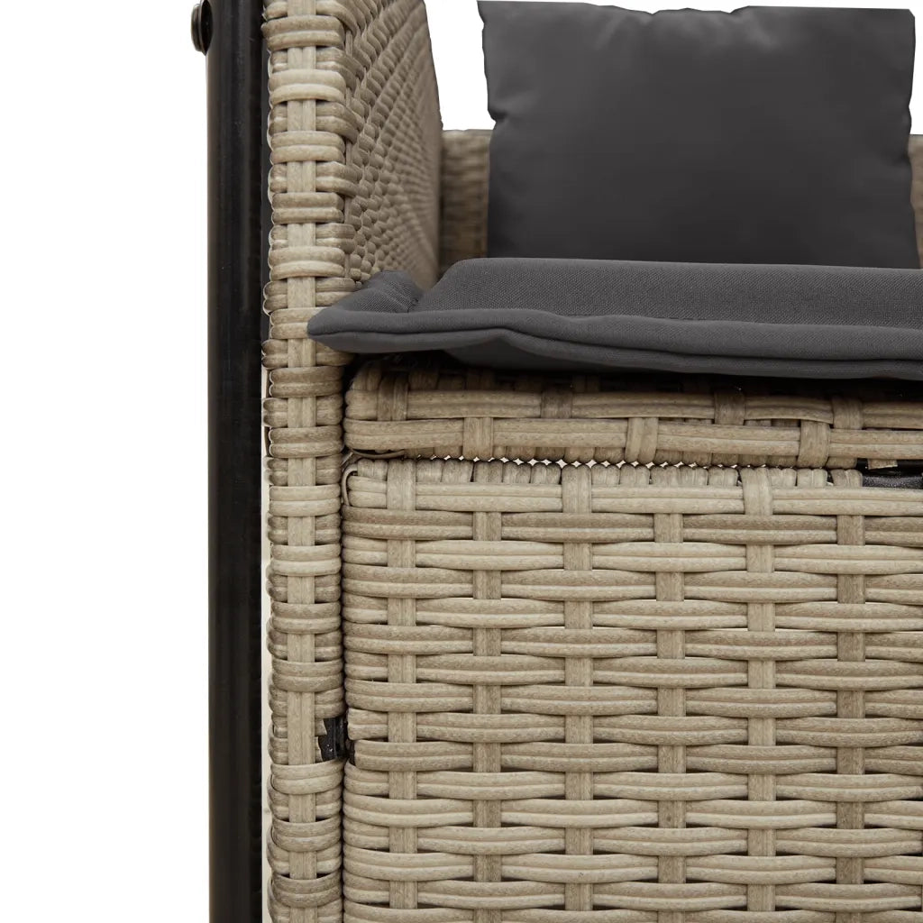Lettino Prendisole | Sdraio da giardino | Lettino da sole Tetto e Tende Grigio Chiaro in Polyrattan