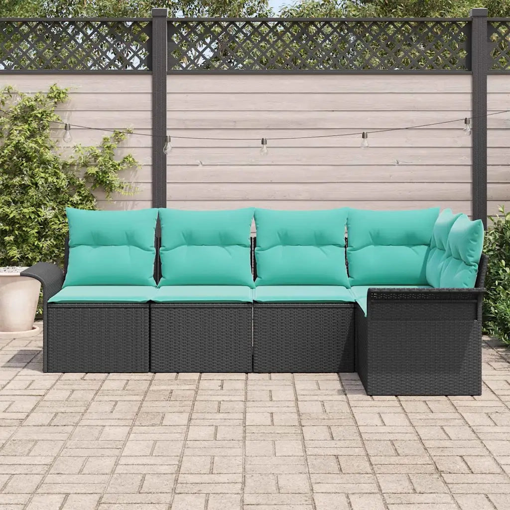 Set Divano da Giardino con cuscino 5 pcs Nero polyrattan