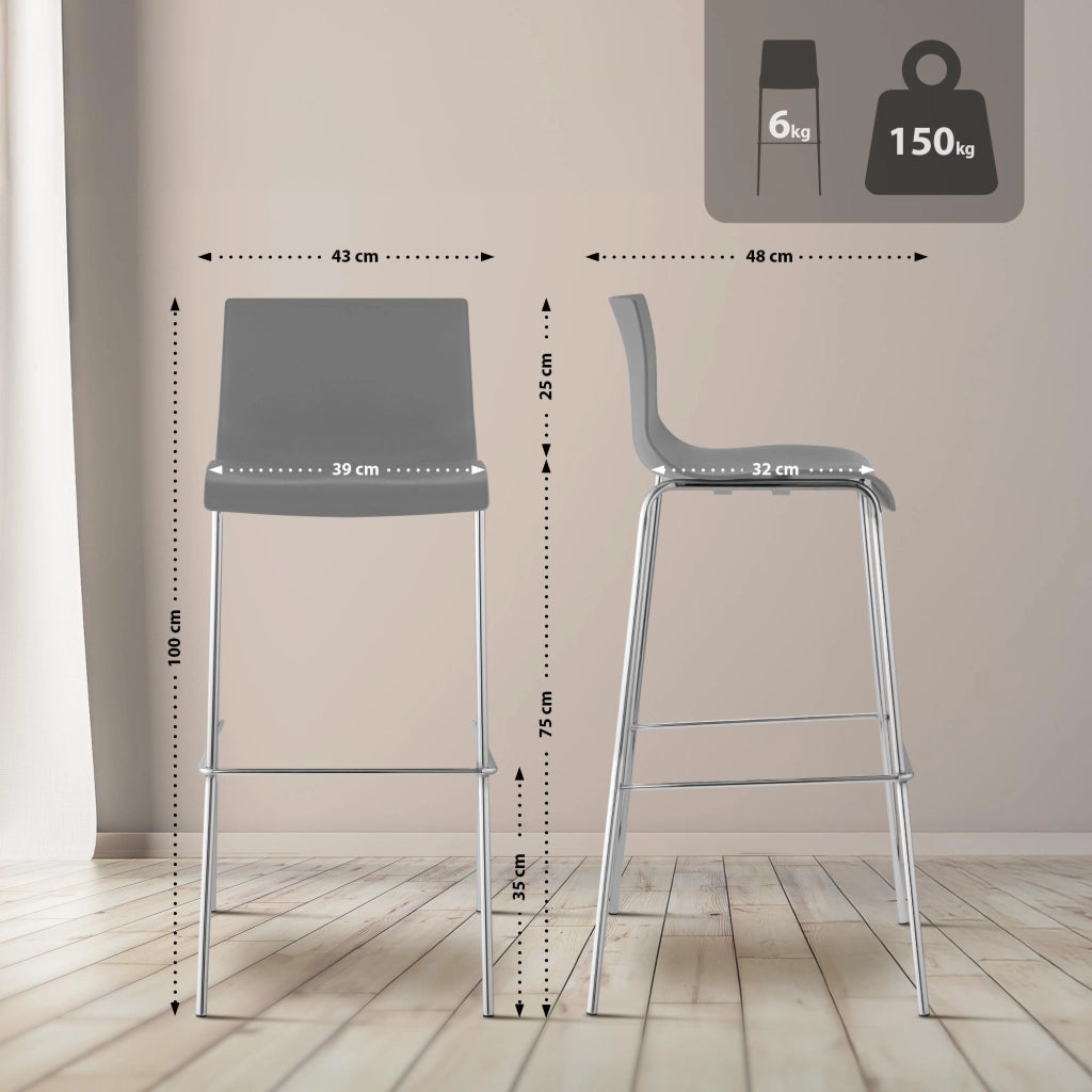 Set di 2 sgabelli da bar Hoover in plastica con struttura a 4 piedi cromata 3