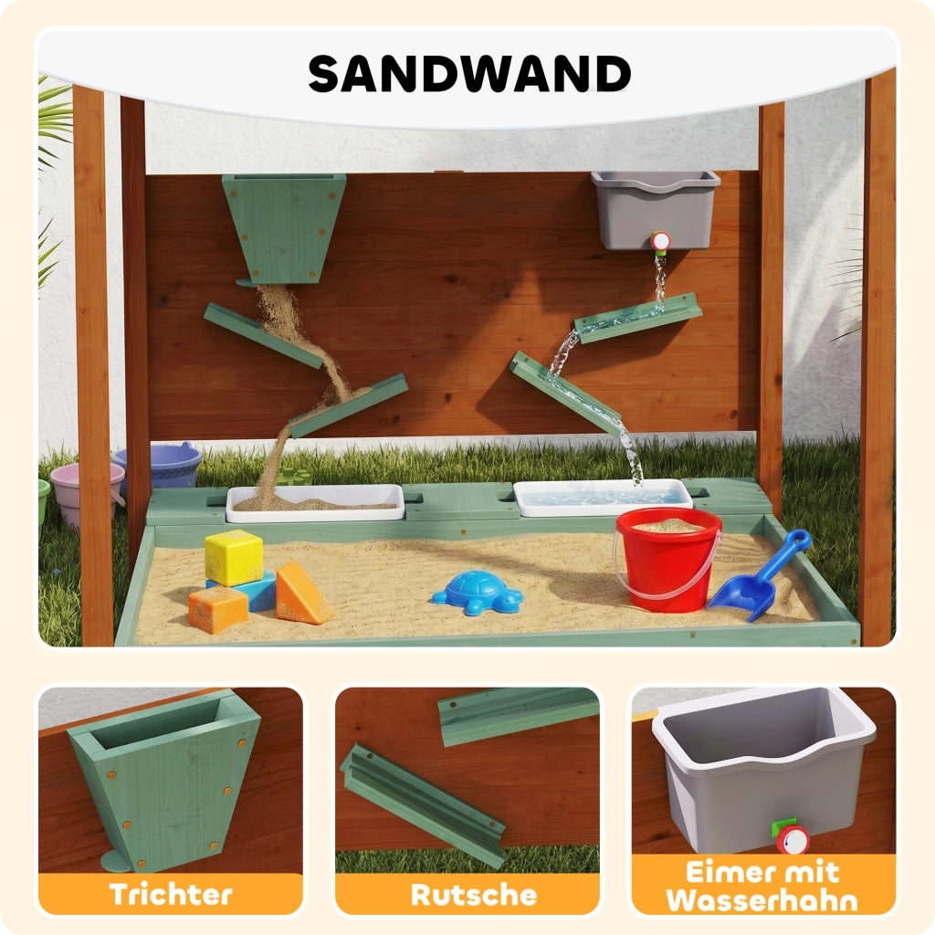 Sandbox per bambini con tettoia ¨C zephmum ¨C verde, legno di pino e plastica, 116x112.5x128 cm