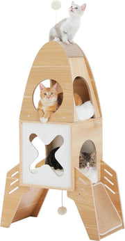 Palo per Gatti - Struttura per Gatti con Posto di Riposo - Palo per Gatti a forma di Racket - 109 cm - Colore Legno
