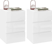 Set di 2 comodini moderni con 3 ripiani in finitura alta - Bianco - Tavolo multifunzionale per la camera da letto e il soggiorno - 40 x 35 x 62 cm
