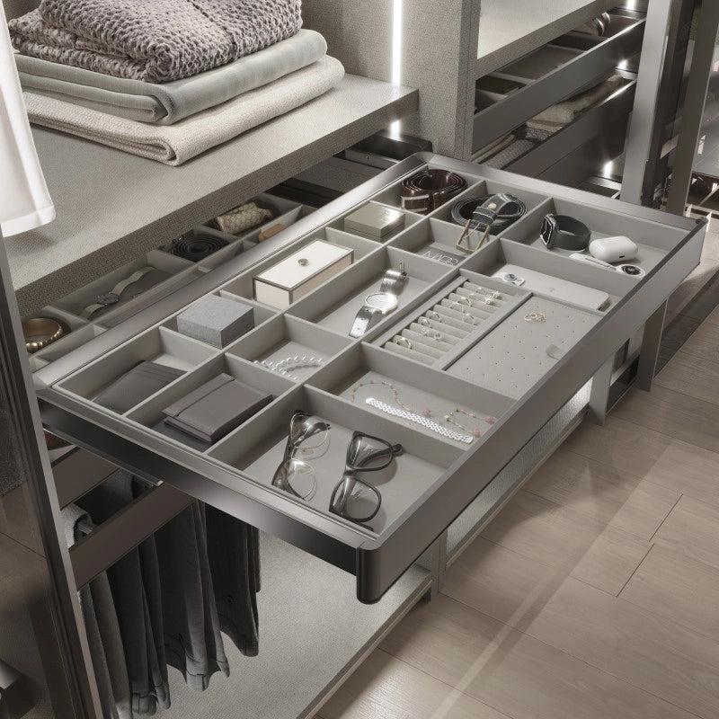 Telaio con guide a estrazione totale e chiusura morbida per accessori per armadi Quartz, 962-988mm, Alluminio e plastica