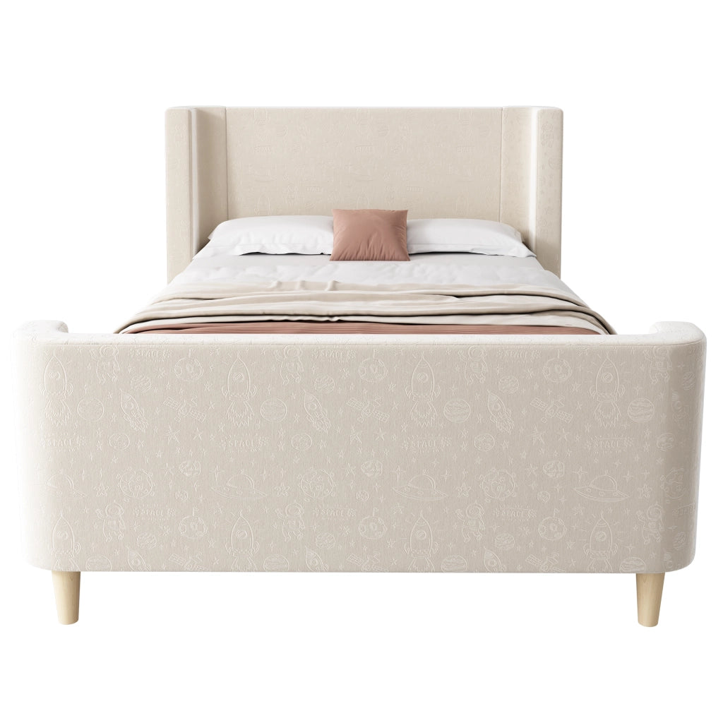 Letto singolo per bambini 90x200 cm stile slitta in velluto beige con rete a doghe