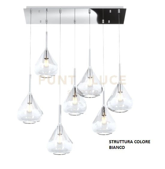 SOSPENSIONE BIANCO 7 LUCI RETTANGOLARE VETRI TRASPARENTE 1177BI-S7 R-TR
