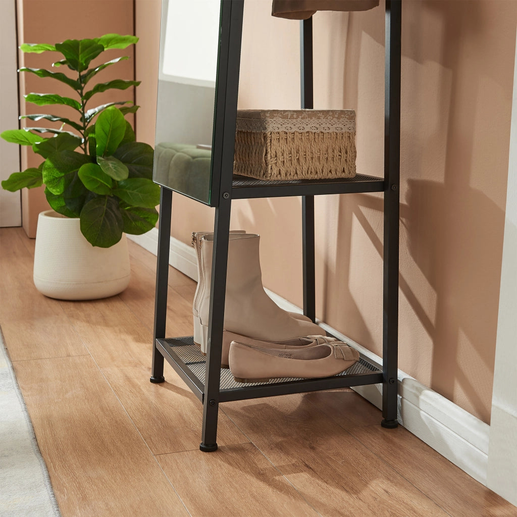 Specchio da Terra Klilbojle con Appendiabiti 160 x 40 x 35 cm - Nero [en.casa]