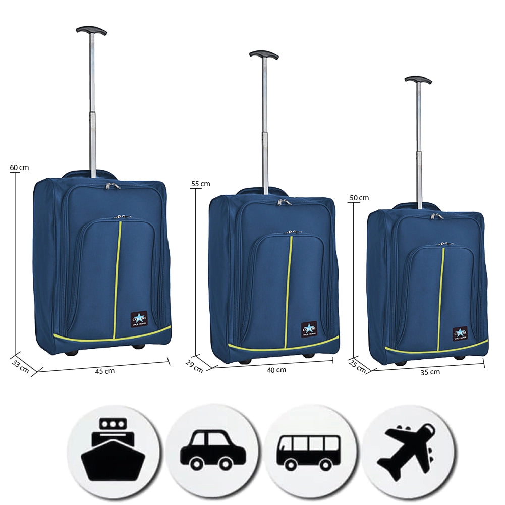 Set 3 Valigie Morbide Trolley da Viaggio Blu e Verde Bagaglio a Mano 50-55-60 cm