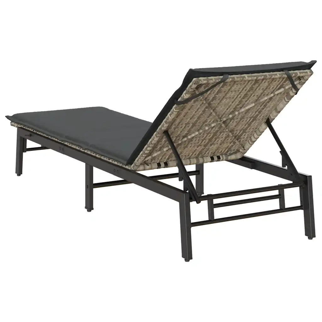 vidaXL Lettino Prendisole con Cuscino Grigio Chiaro in Polyrattan