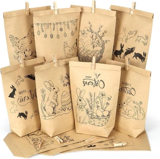 Zainetti di Pasqua con Tartaruga di Pasqua Stampata - 12 Pezzi - Nero - Decorazione di Pasqua Allegra - Borse di Carta per Uova di Pasqua Durante la Festa di Pasqua - Zainetti da Regalo da Riempire con Regali di Pasqua.