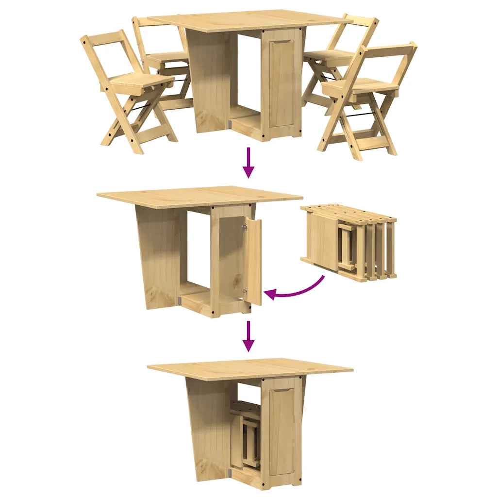 Set da Pranzo 5 pz Corona Pieghevole Marrone Cera in Pino 3295716